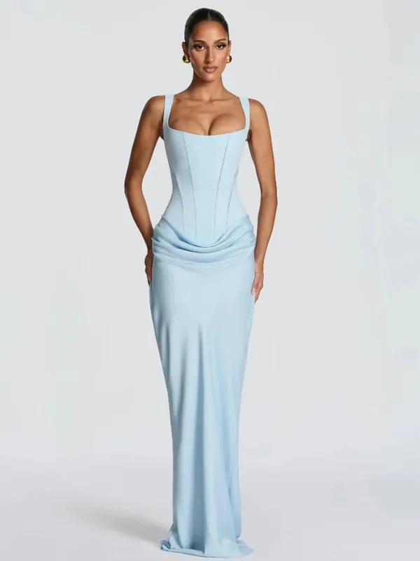 우아한 노란색 Strapless Pleated 롱 드레스 여성 세련된 솔리드 민소매 허리 Cinching 분할 가운 2026 레이디 이브닝 파티 가운