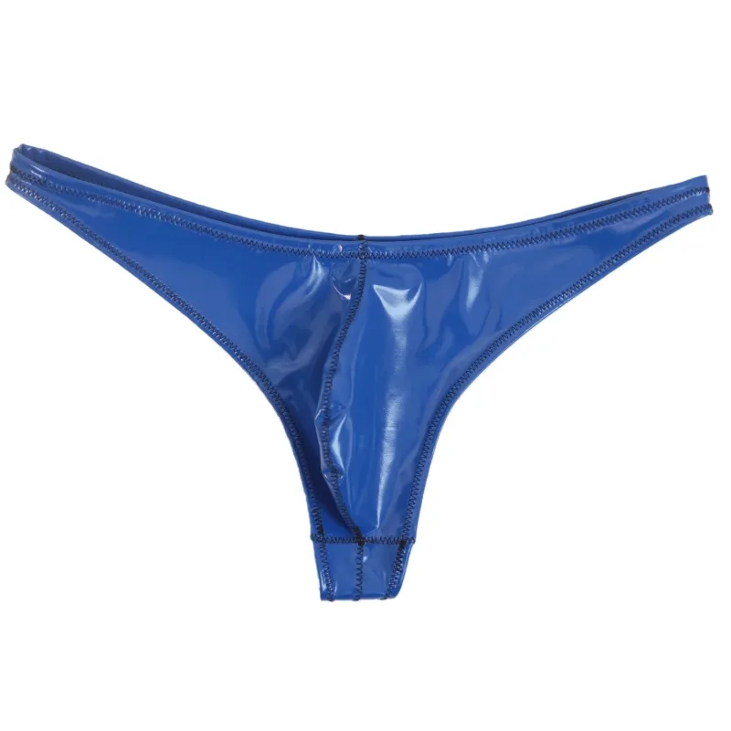 Pria Seksi Ukuran Besar Lateks PVC Mengkilap Panas Pendek Cembung U Kantong G-string Pakaian Dalam Modis Celana Ketat Lingeries PU Celana Panggung — image 7