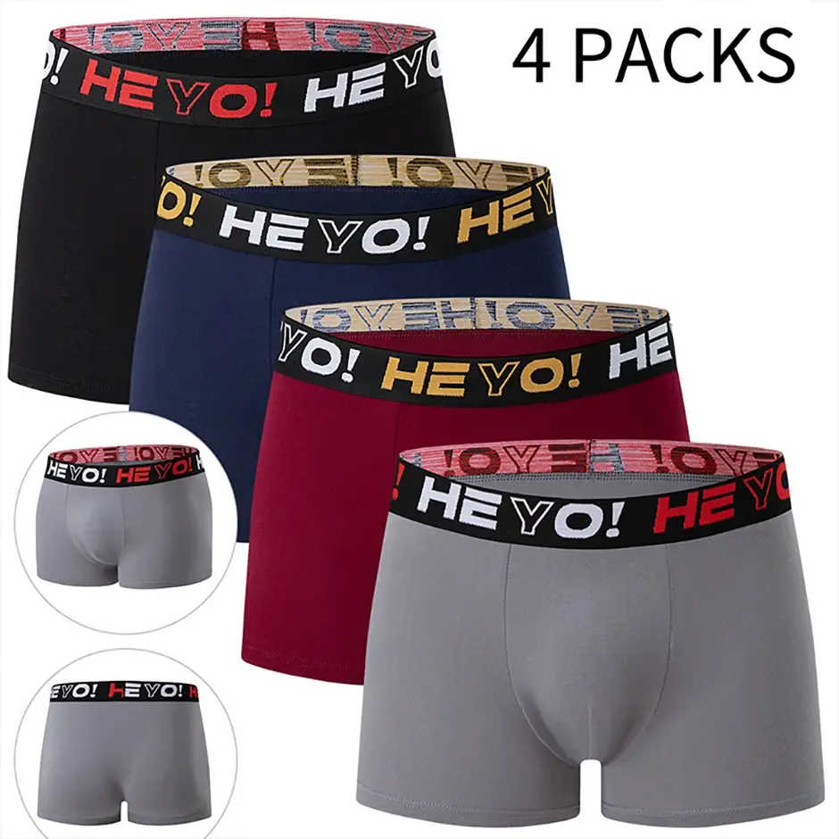 4-Piece Set of Men's Solid Color Cotton Underwear, Casual and Versatile, Elastic Waist, Comfortable Four Corner Plus Size Shorts