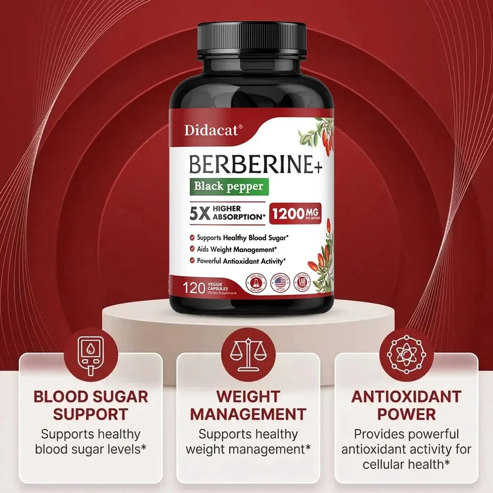 Kapsul Suplemen Berberine Premium 1200 MG Menyokong Sistem Imun Kardiovaskular Jantung & Kesejahteraan Gastrointestinal