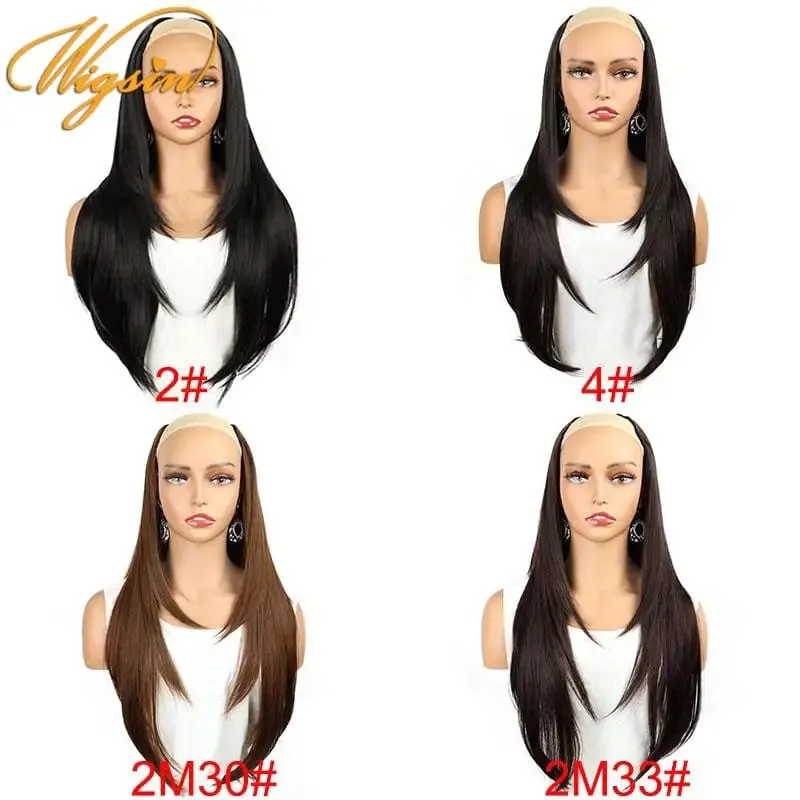 Synthetic 55cm V-shaped Layered 4 Clips Long Straight Hair Extension Natural Invisible Hairpiece Wig for Women