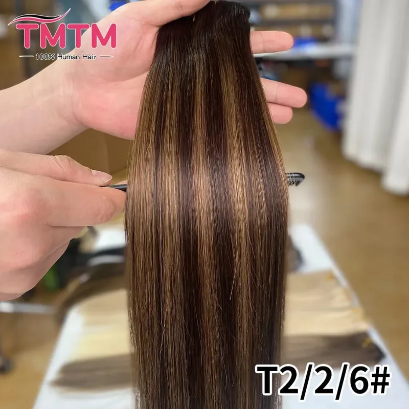 Straight PU Clip Ins Human Hair Extensions Black Brown Color 7 Pcs 110g/Set Seamless Invisible PU Weft For Women 100% Human Hair
