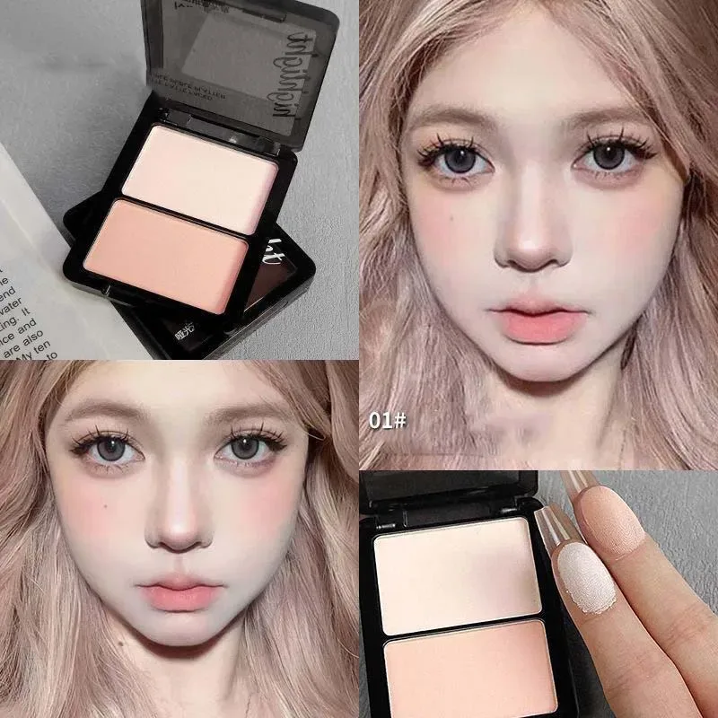 Two Color Highlight & Eye Shadow Powder Delicate Natural Lightweight Matte Finish Eyeshadow Soft Focus Face Brightening Makeup