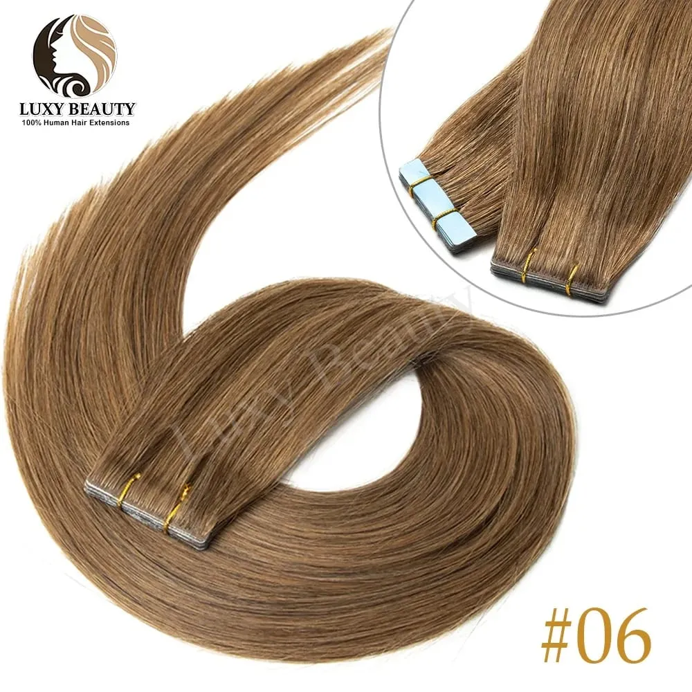 Invisible Tape In Hair Extensions Human Hair Double Side Injected PU Tape Hair Extensions Black Brown Blonde Tape Ins Hair 10pcs