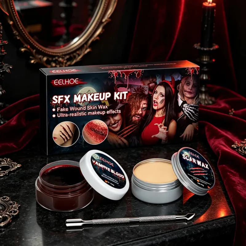 SFX Makeup Kit Fake Wound Vampire Blood Real Effect Long Lasting Safe Skin Friendly Halloween Special Effects Makeup Kit