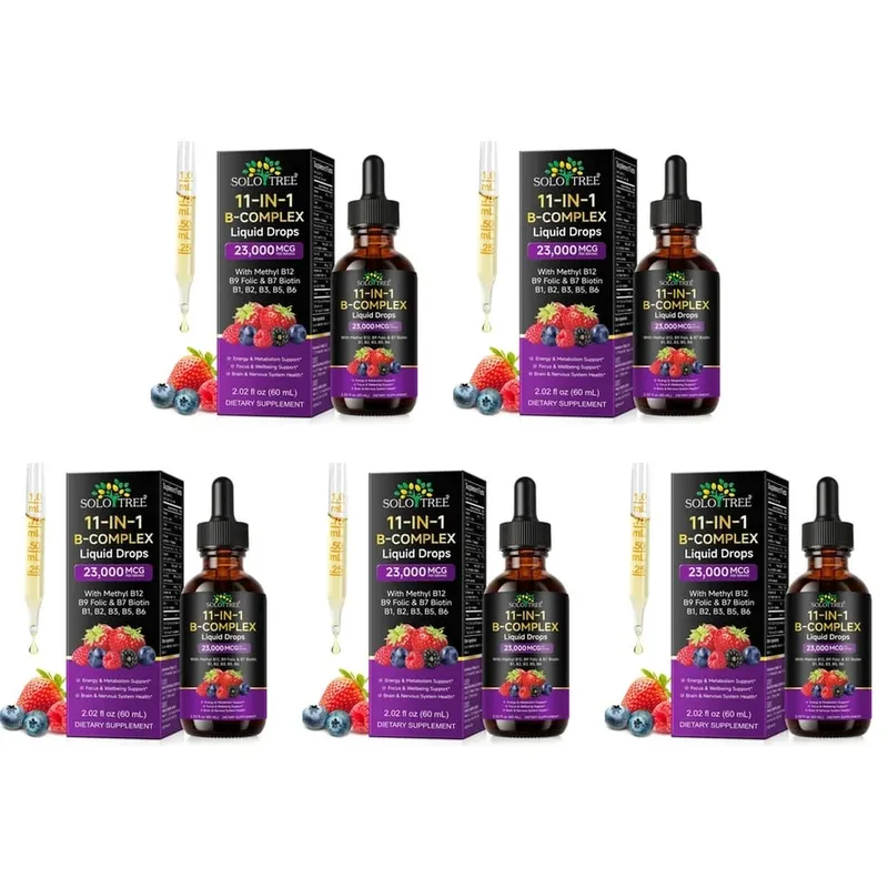 Tetes Cairan B-kompleks 11-In-1 Metil B12 Folat Biotin untuk Fokus Energi & Formula Pendukung Saraf Otak Dewasa 60Ml