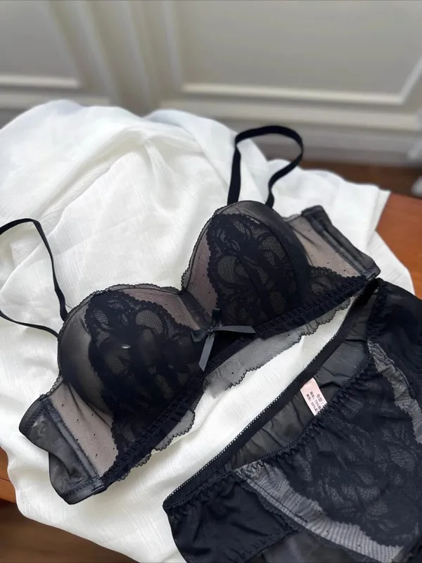 Victoriansk inspireret Demi BH & Knicker Sæt | Sheer Mesh Lace Push Up for lille buste Anti-Sagging | Luksus Lingeri MOYISU Trusse