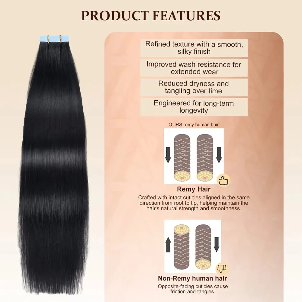 Nastro dritto nelle estensioni dei capelli umani 16-26 pollici Nastro adesivo invisibile reale naturale al 100% per le donne — image 2