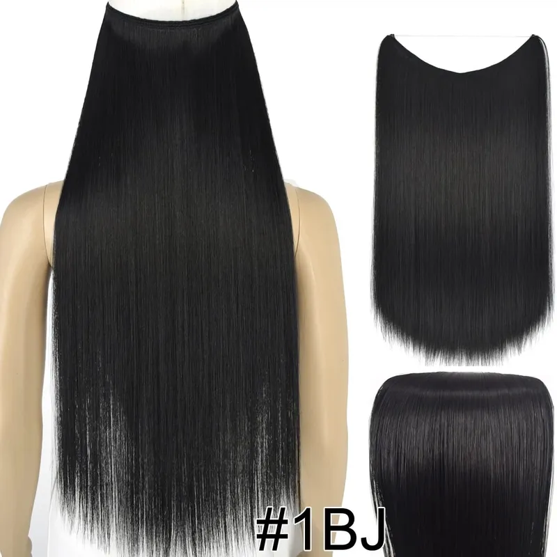 Synthetic Heat Resistant Hair Silky Straight Elasticity Invisible Wire Hair Extensions 8006