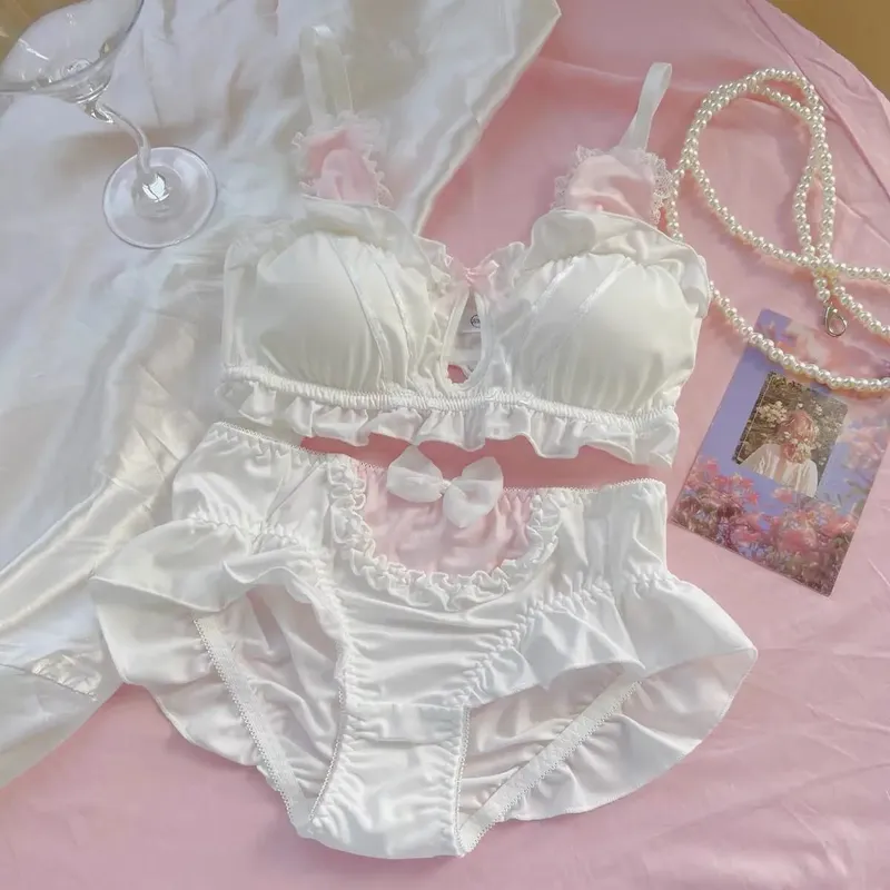 Cute Japanese Rabbit Ear Bra Panties Set Wireless Thin Triangle Brassiere For Small Flat Breast Breathable Daily Underwear S-XL — image 10