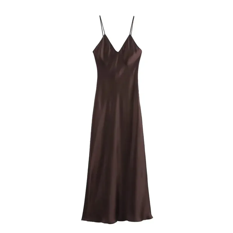 New Elegant women's fashion silk satin texture MIDI dress sexy backless party slip dress