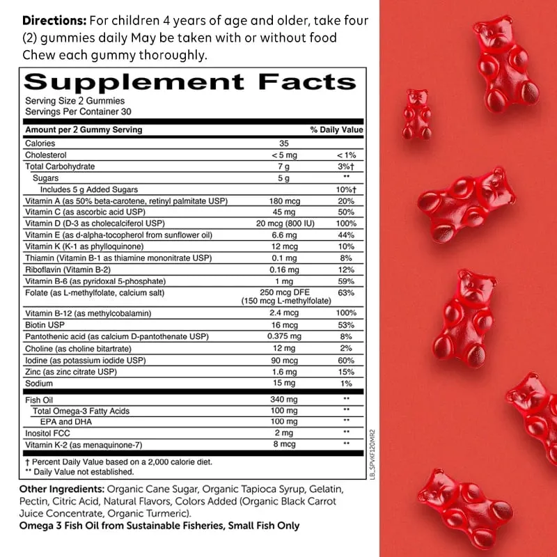 Children's Multivitamin Gummies - with Vitamin C Omega-3 Fish Oil - Boosts Immunity and Supports Brain Health