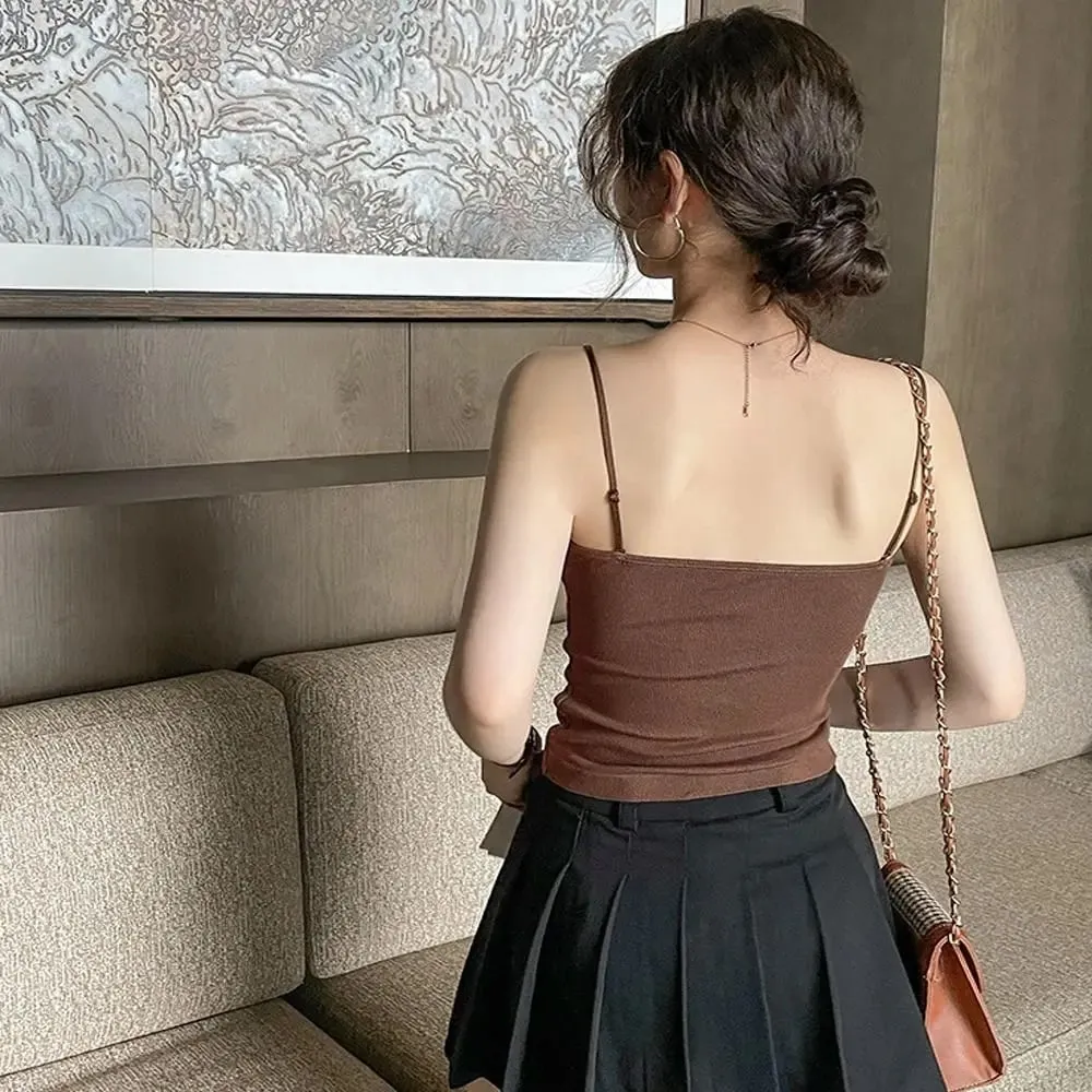 Högkvalitativt mode andas spets Camisole Strap BH Enfärgad sommartopp Sexig stil Wire-Free Crop Top