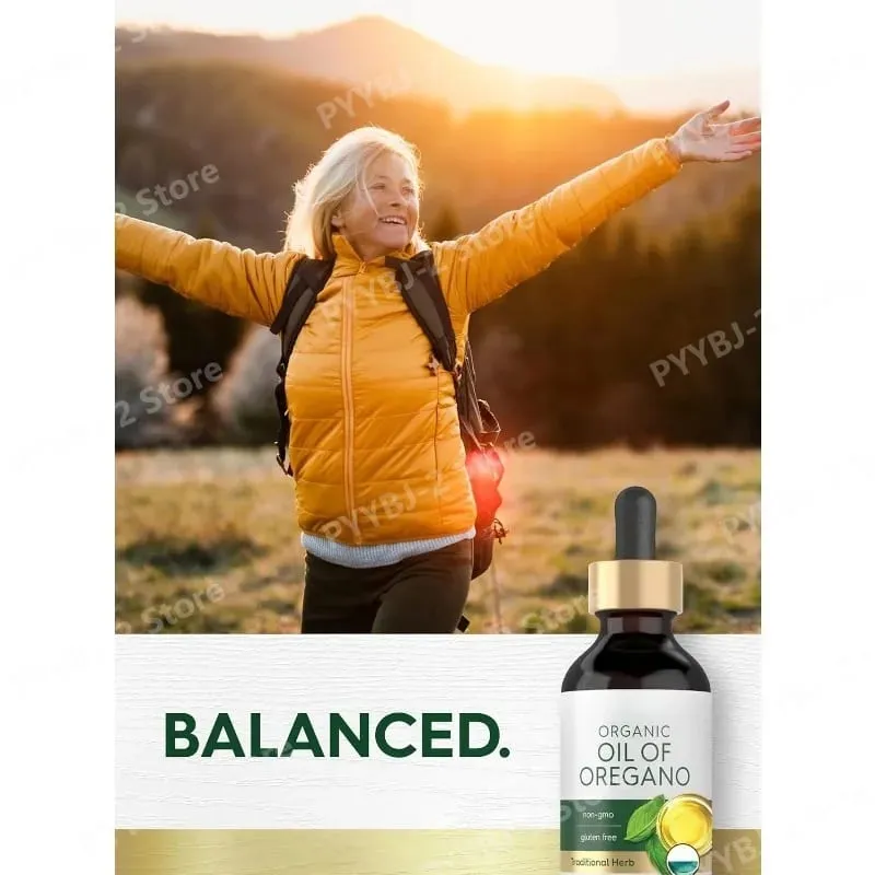 Huile d'origan biologique, gouttes liquides, supplément végétalien à base de plantes, santé, sans OGM, sans gluten, soutien nutritionnel quotidien, 60 ml par bouteille