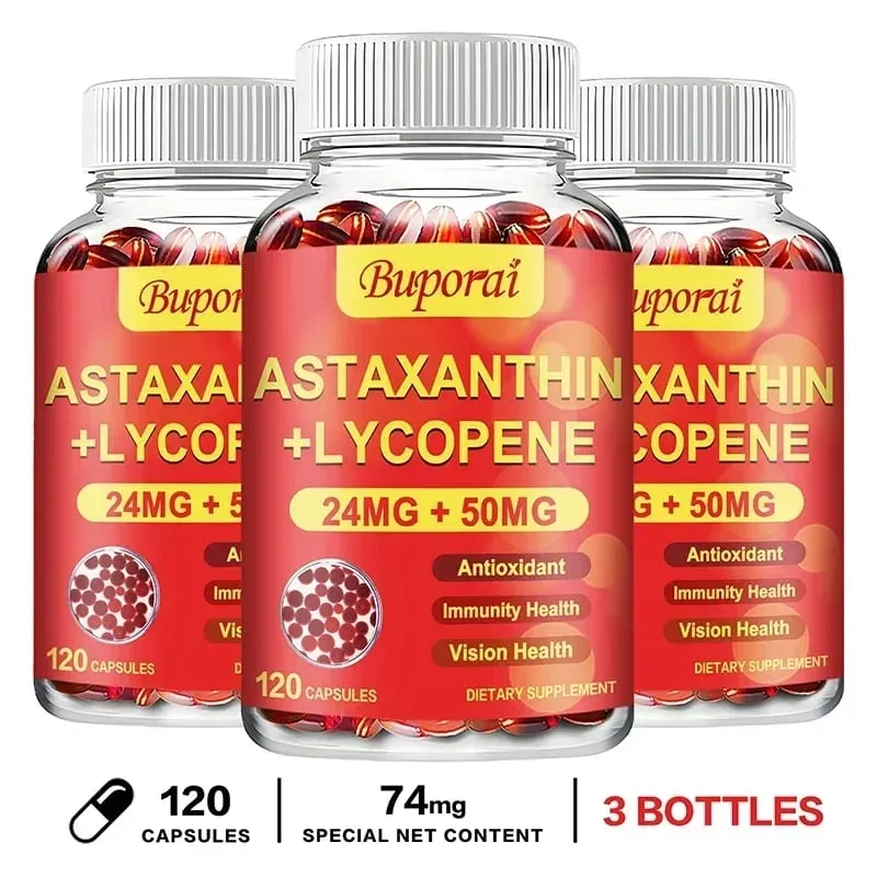 Astaxanthin + Lycopen Kapsler - Antioxidant understøtter hjertesyn og prostata sundhed forbedrer immunitet