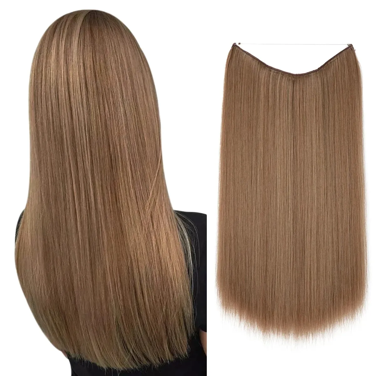Premium Heat Resistant Synthetic Invisible Wire Hair Extensions With Clips Hairpieces Long Natural Straight Fake Hair For Woman