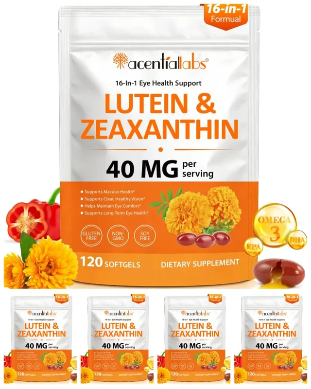 Acentiallabs Luteina Zeaksantyna Kapsułki 40 mg luteiny i 8 mg Zeaksantyny 120 Liczba Filtr niebieskiego światła Ochrona plamki żółtej Pielęgnacja oczu