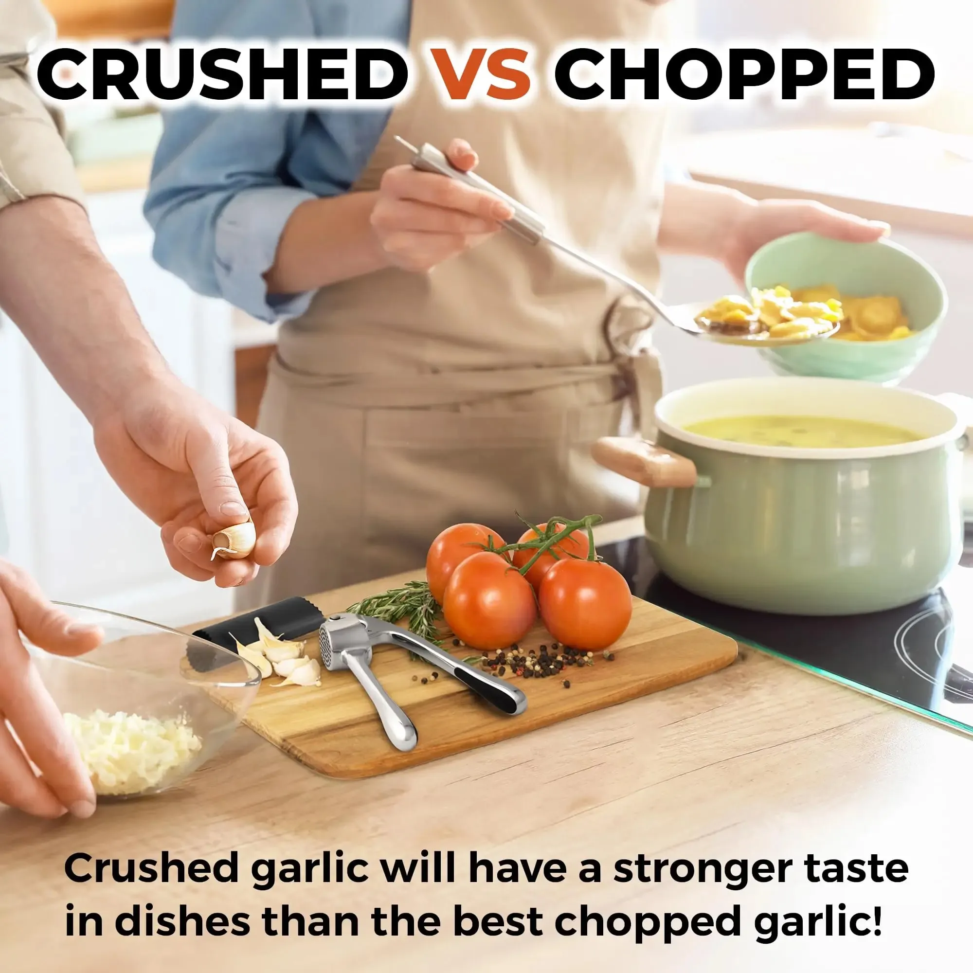 Kitchen Large Premium Garlic Press Set - Bigger Bowl for Bigger Garlic - Rust Proof & Dishwasher Safe Garlic Mincer Tool