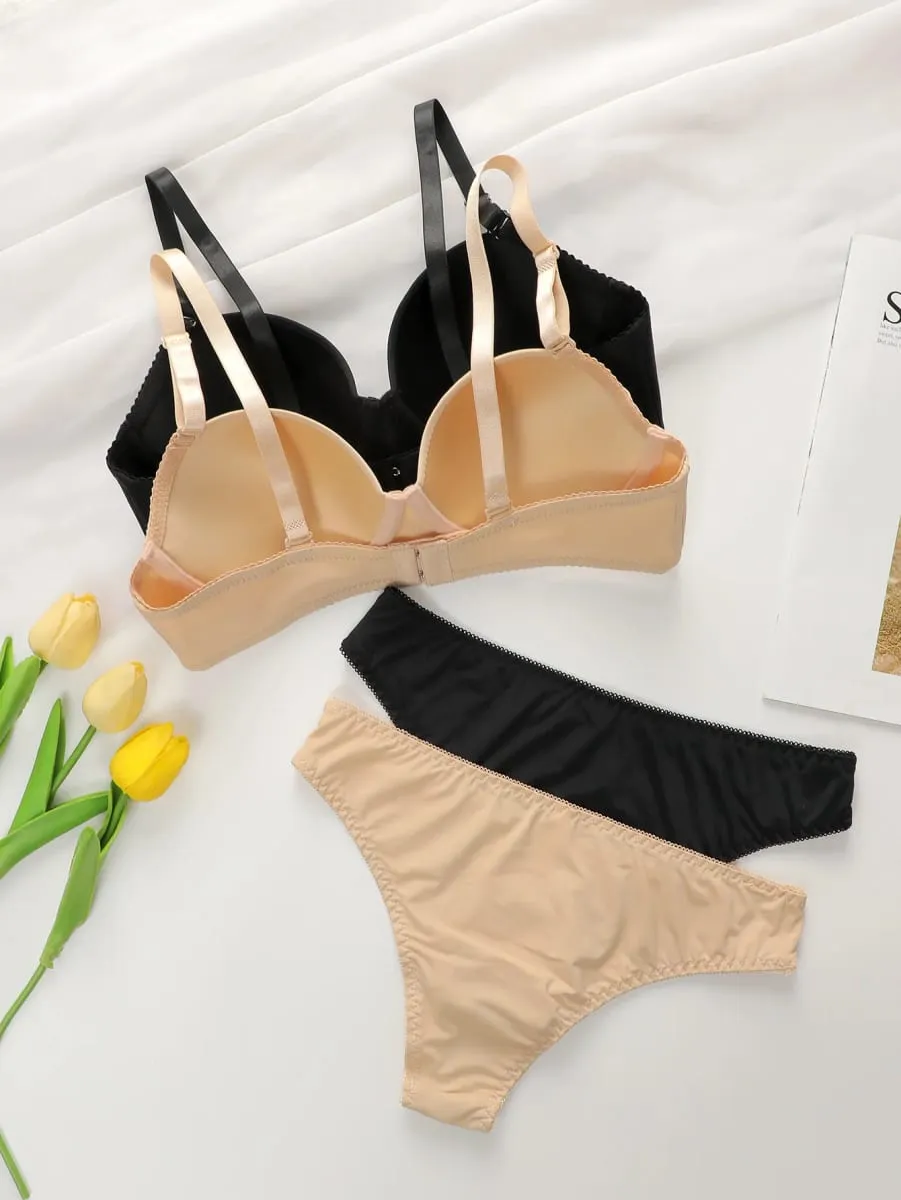 2sets Solid Underwire Lingerie Set Women Push Up Bra With Steel Ring Fashion Women Underwear Panty Everyday Bras Sets J2611 — image 4