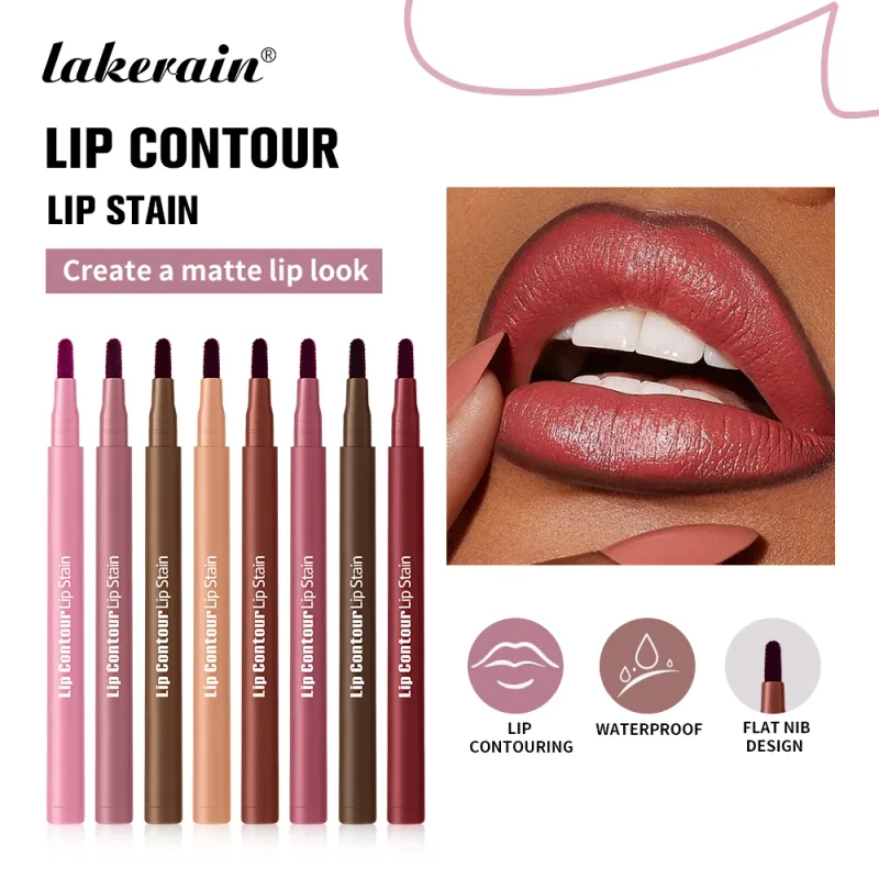 2-in-1 Lip Contour Lip Stain Pen Smudge-proof Non-stick Cup Moisturizing Lip Makeup Cosmetic Dual-Sided Tip Lip Stain & Liner — image 3