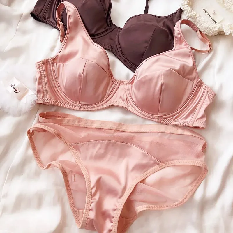 Kvinder Ice Silk Comfort Undertøj Sexet lille bryst Push Up BH Sæt Aftagelig polstring Tynd kop Bh BH Intimates Trussesæt — image 10