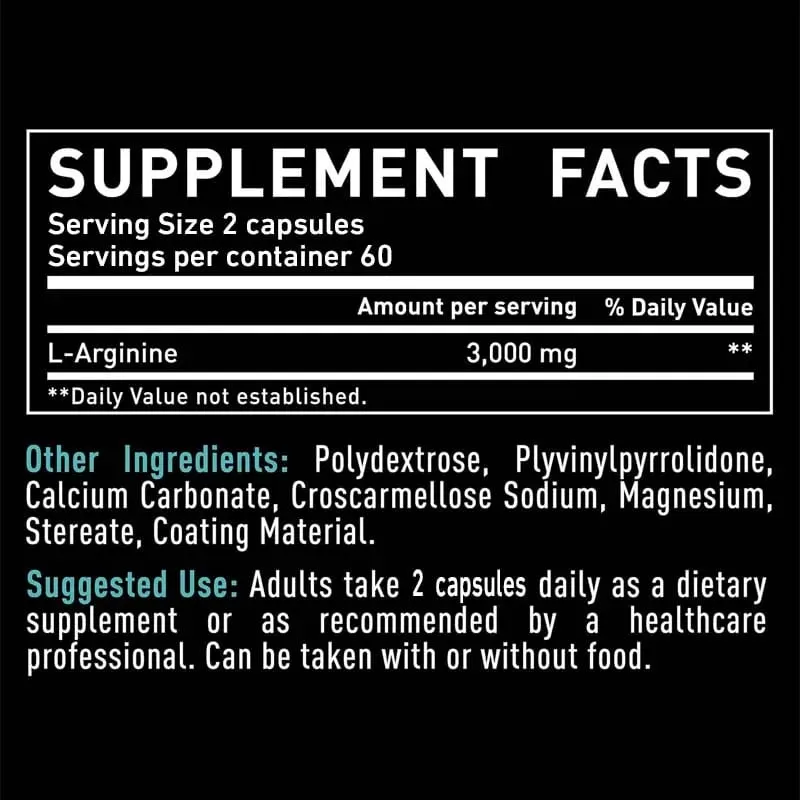 L-Arginine Capsules 3000mg - Nitric Oxide Boosters - Improve Energy Endurance Performance Build Muscle Mass — image 3