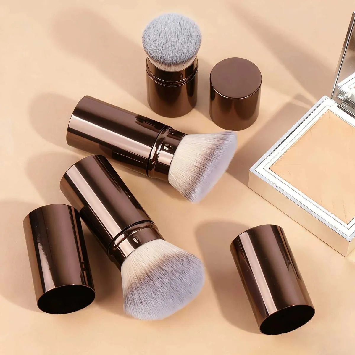 3pcs Professional Extendable Face Makeup Brushes Blush Powder Foundation Brushes Synthetic Soft Brushes For Liquid Cosmetics