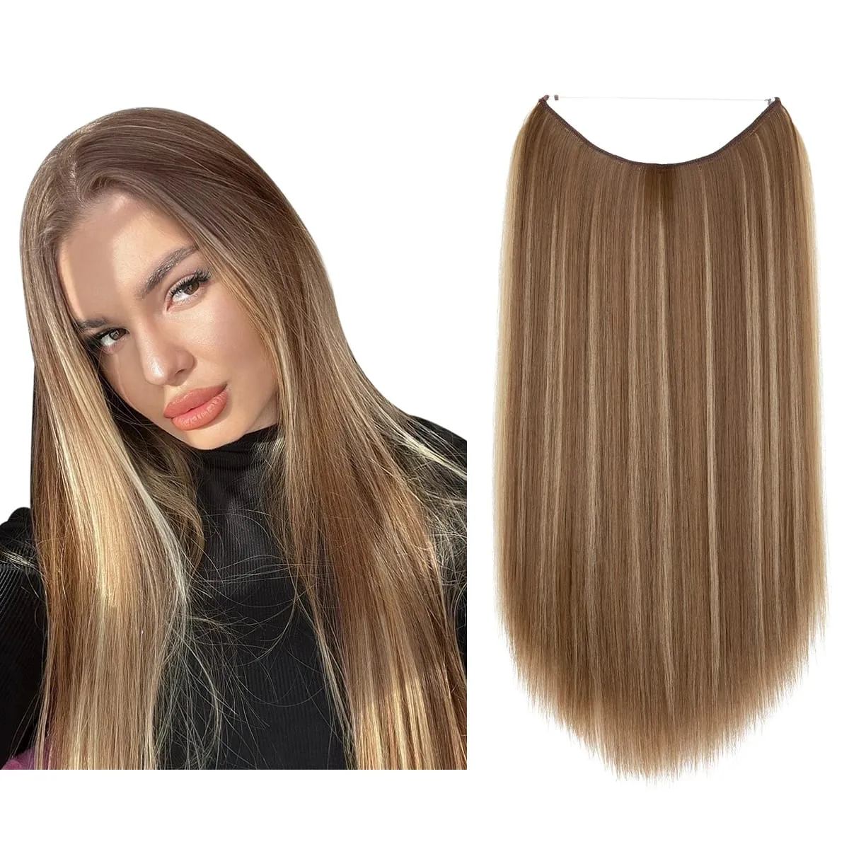 Premium Heat Resistant Synthetic Invisible Wire Hair Extensions With Clips Hairpieces Long Natural Straight Fake Hair For Woman