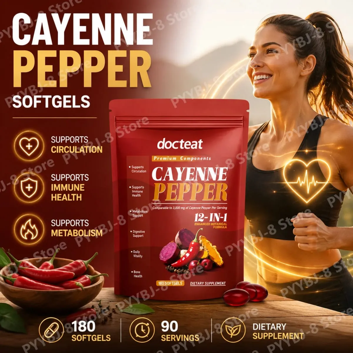Kapsułki pieprzu cayenne z olejem z nasion papryki chili Berberyna i witamina E Wspomagają prawidłowy metabolizm trawienny i zdrowie immunologiczne