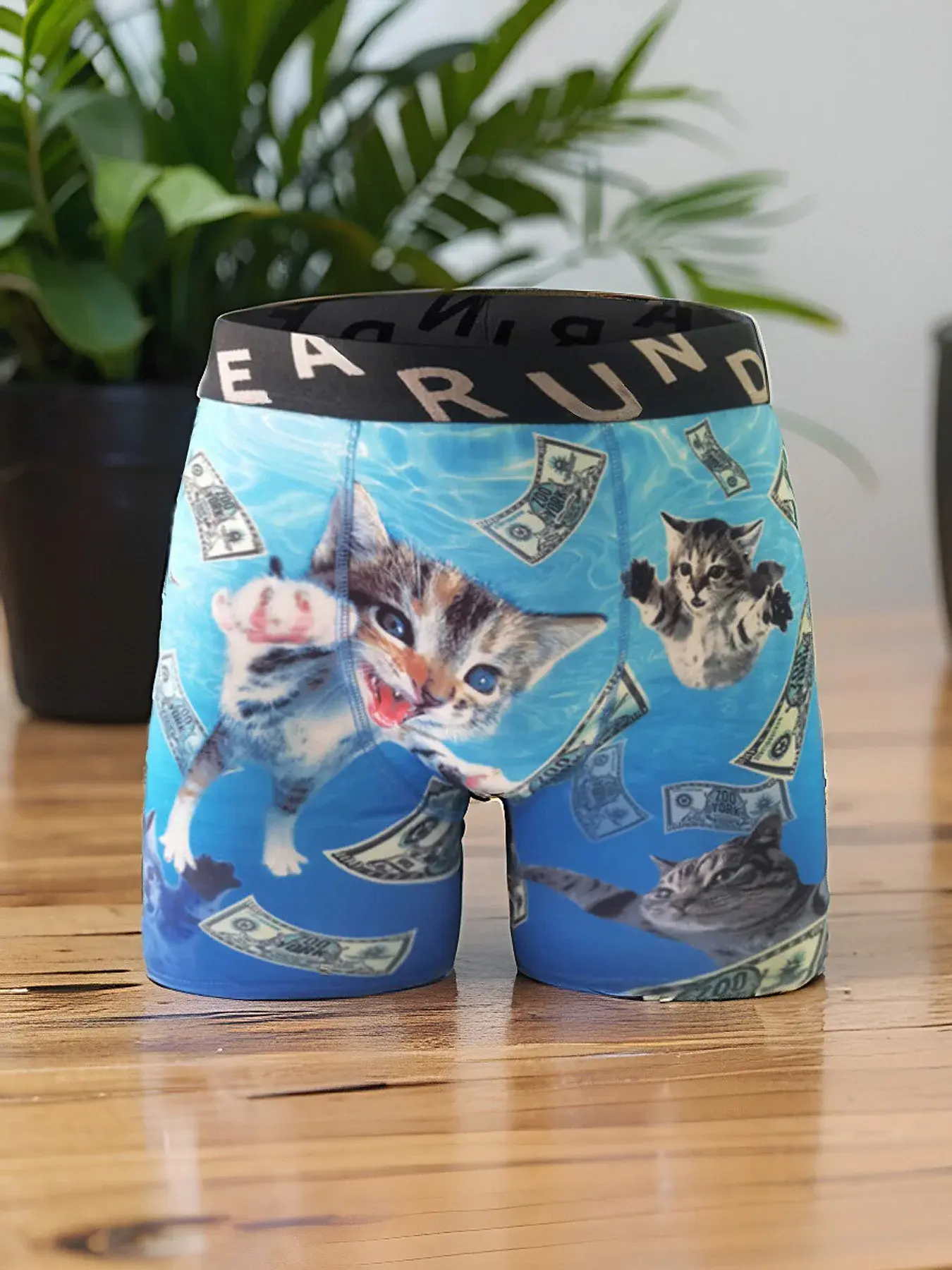 Fashion Men's 3D Cat Printed Funny Pattern Tilament Pants Breathable and Comfortable Fast Dry Sport Boxers Briefs Plus Size