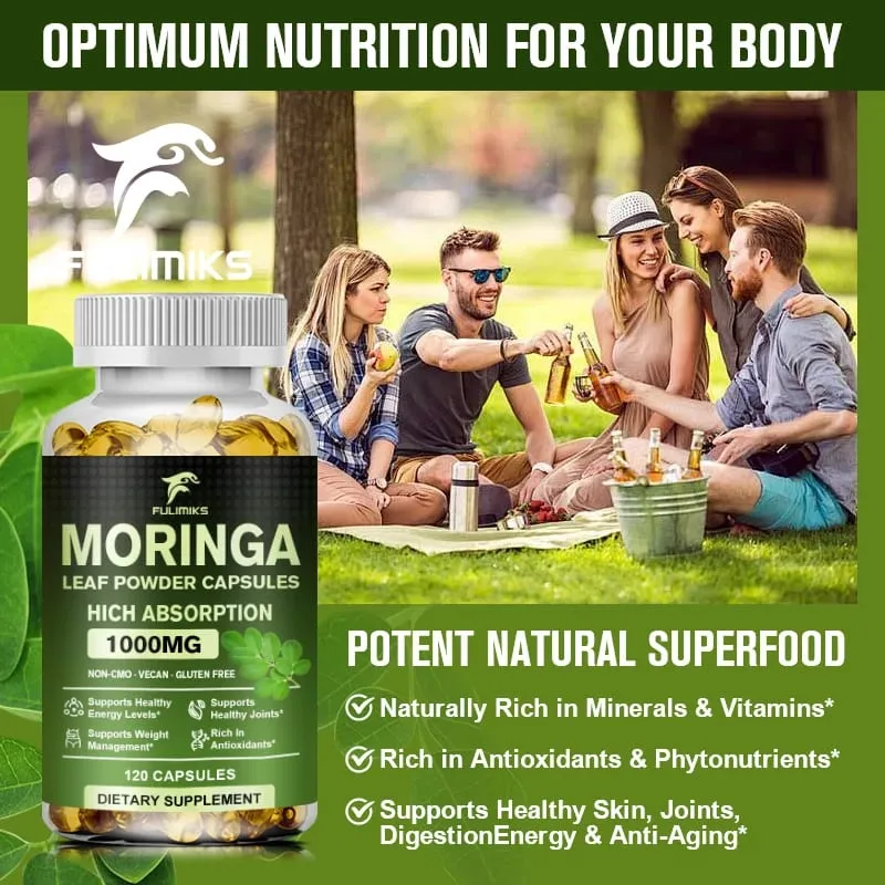 Natural Moringa 1000mg Supplement Supports Immune Defense Digestion Skin Joint Energy & Antioxidant Health
