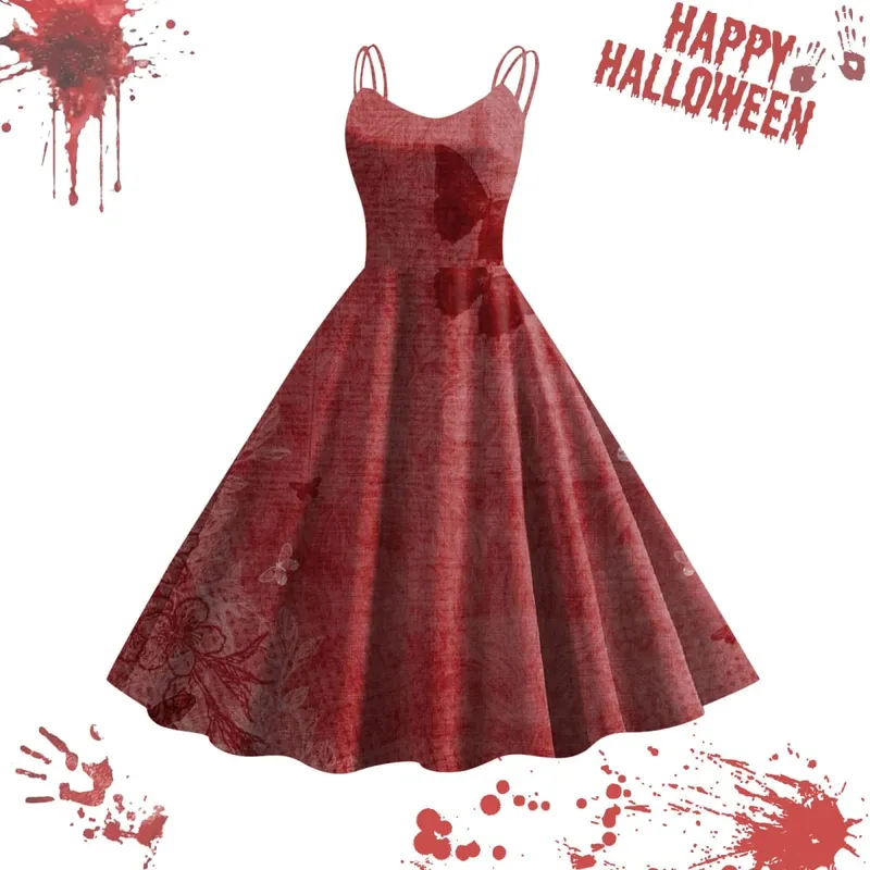 Halloween Horrible Blood Dresses For Women Masquerade Carnival Party Outfits Cosplay Costumes Disguise Roleplay A-Line Dress
