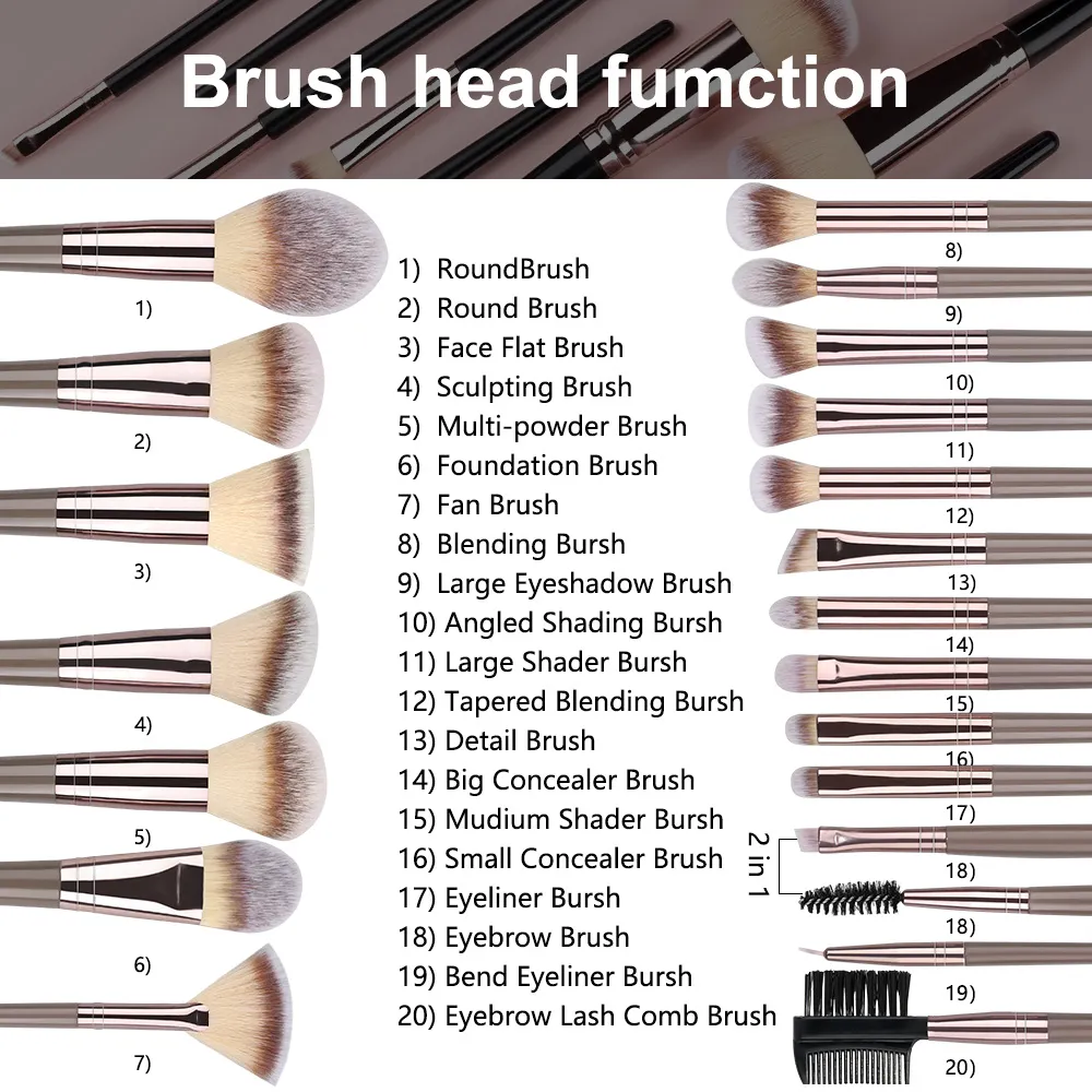 NEW 1-20PCS Makeup Brushes Set Foundation Blush Powder Concealers Eyeshadow Soft and Fluffy Female Cosmetic Beauty Tools Storage