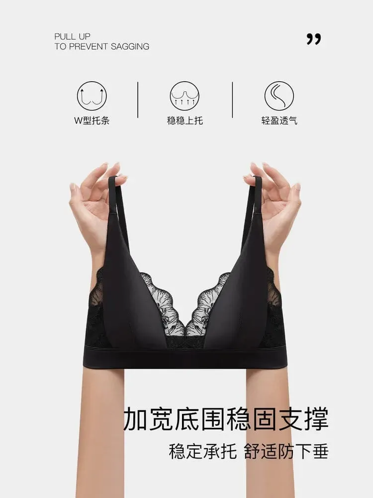 حمالة صدر صيفية مثيرة Sin Aros ملابس داخلية فرنسية Encaje Triangulo Pecho Pequeño Bralette Suave Puro Deseo Saten MOYISU 32-38-S-XL AB