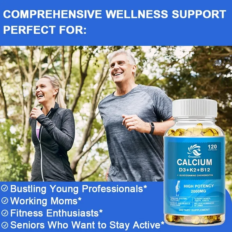Calcium Vitamin D3 Plus with B12 K2 - High Potency Food Based Immune - Support Bone Health & Mood Balance Supplement
