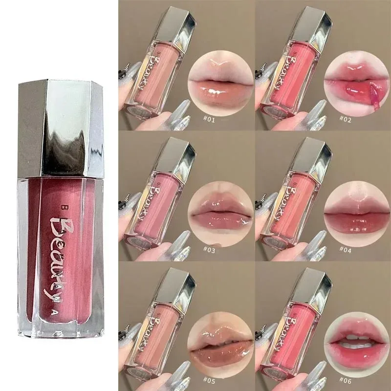 Ice Transparent Brown Lip Gloss Moisturizing Glossy Liquid Lipstick Nude Water Light Glass Mirror Lip Glaze Long-lasting Makeup
