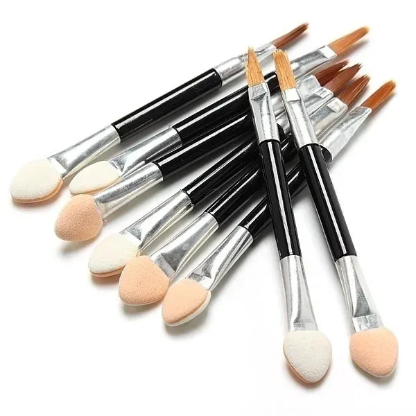 10Pcs Applicator Double-Ended Cosmetic Brushes Women Makeup Eyeshadow Eyeliner Sponge Lip Brush Set Disposable Makeup Brush