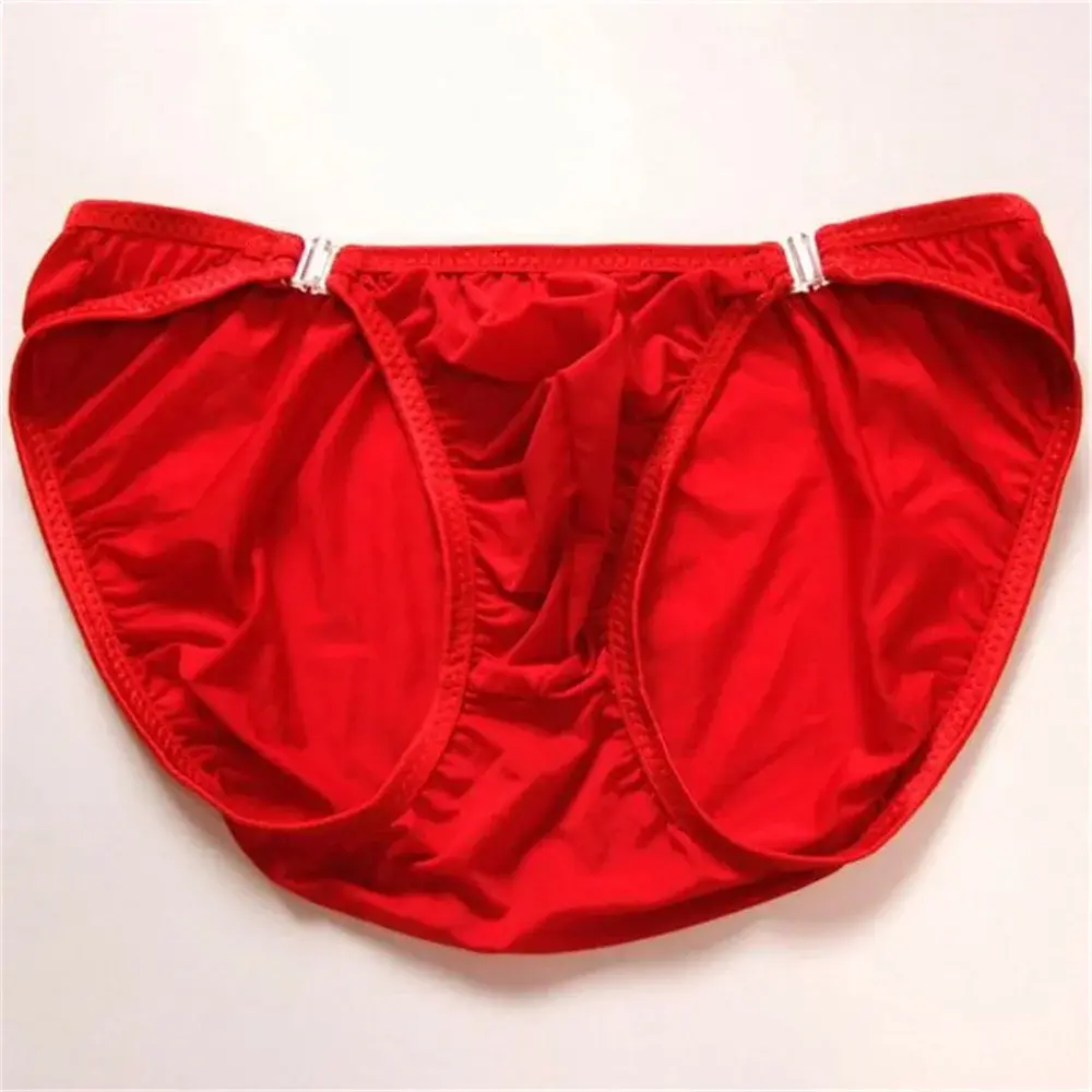 Sexy Men's U Convex Nylon Briefs Detachable Buckle Low Waist Ice Silk Underwear Comfortable Milk Silk Seamless Thin Panties
