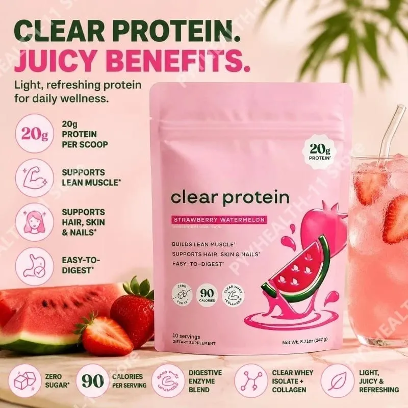 Clear Protein Powder with 20g Protein Per Serving Digestive Enzyme Blend and Bovine Collagen Peptides - 10 Servings