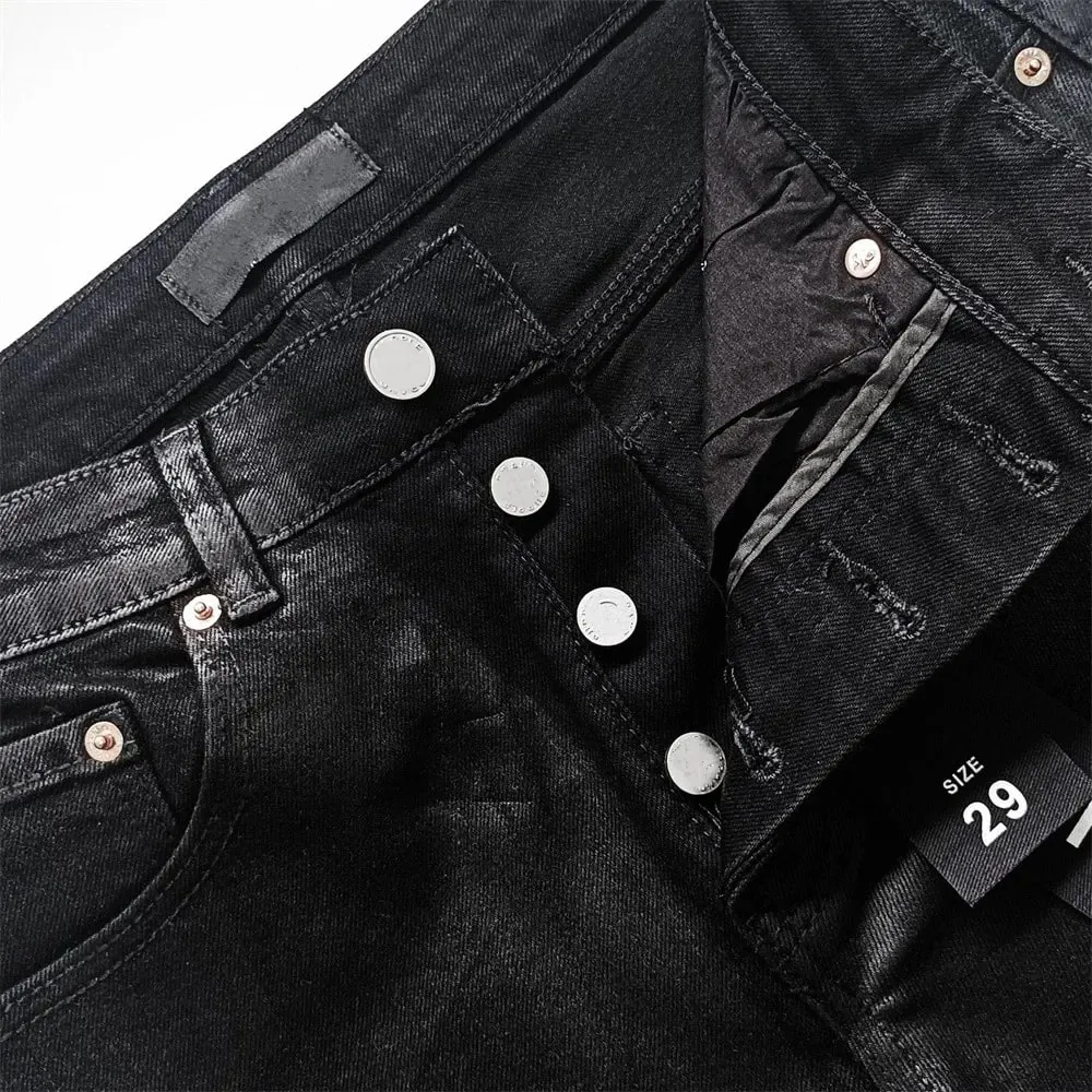 Jeans Men Fashion Classic style Retro Wash black paint Hole Repair Low Rise Stretch Skinny Pleated Ripped Frayed Jeans Trousers — image 4