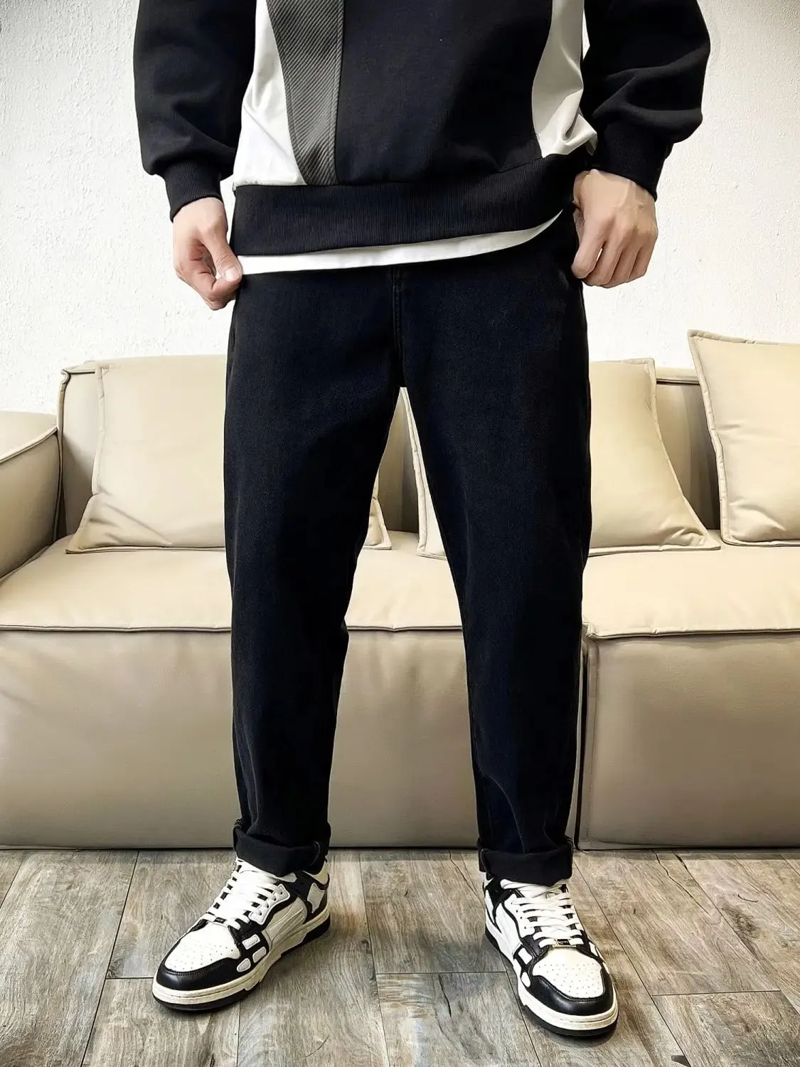 Autumn New Handsome Trendy Brand Black Harlan Jeans Casual Pants Loose Small Straight Casual Trousers Baggy Cargo Pants Man — image 2