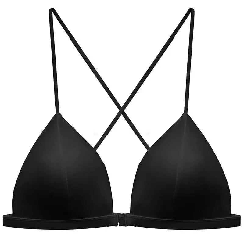 Hot Sale Leopard Print Bra French Triangle Front Closure Thin Beauty Back Spaghetti Strap Comfy Lingerie For Women Summer Daily