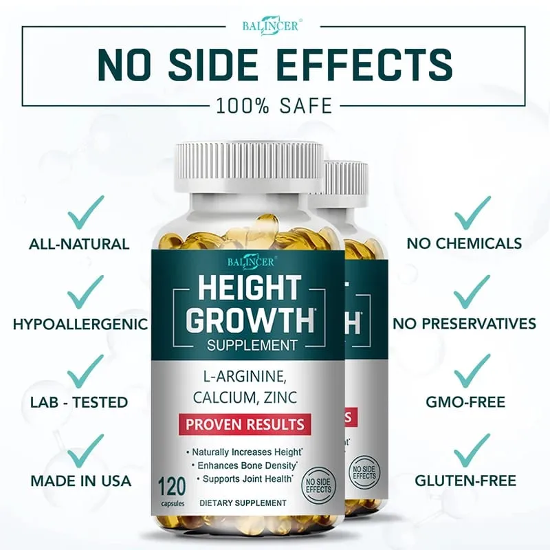 Height Growth Supplements Calcium Vitamin D3 Zinc Bone Strengthening Natural Height Increase for Children Teens Adults