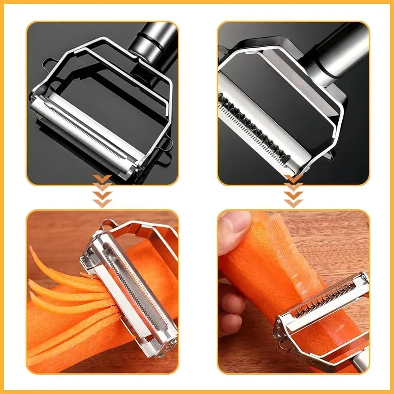 Stainless Steel Vegetable Peeler 4-in-1 Multi-Function Kitchen Tool with Anti-Slip Ergonomic Handle for Potato Carrot Cucumber