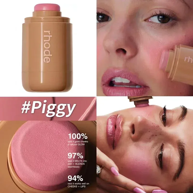 INS Pocket Powder Blusher Stick Lip Cheek Hydrating Stick Natural Rouge Powder Blusher Cream Lipstick Cheek Teacup Candy Color