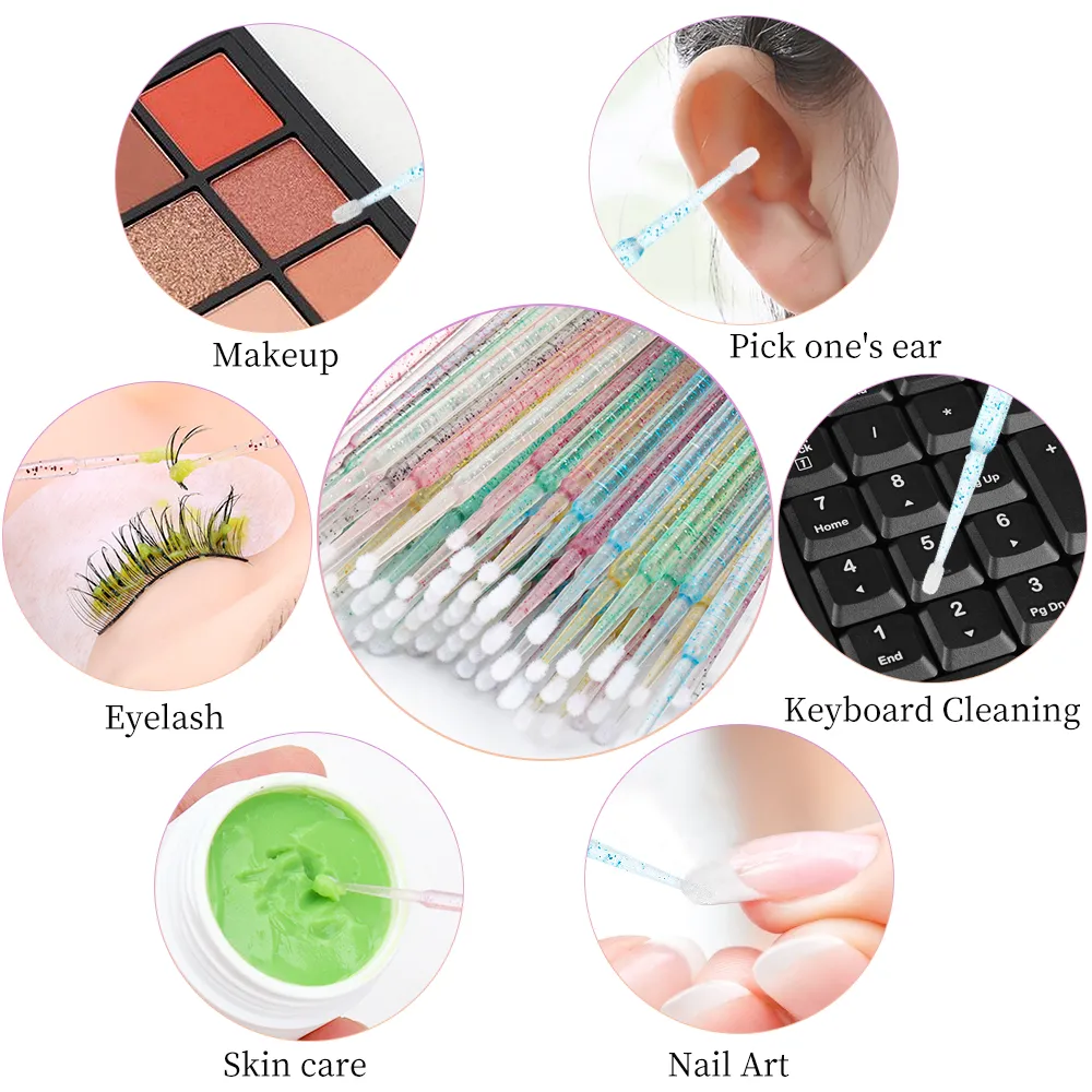 200 PCS Escovas Profissionais de Limpeza de Chicotes - Micro Varinhas de Salão para Remoção e Retenção de Extensão de Cílios | Kit de ferramentas sem fiapos