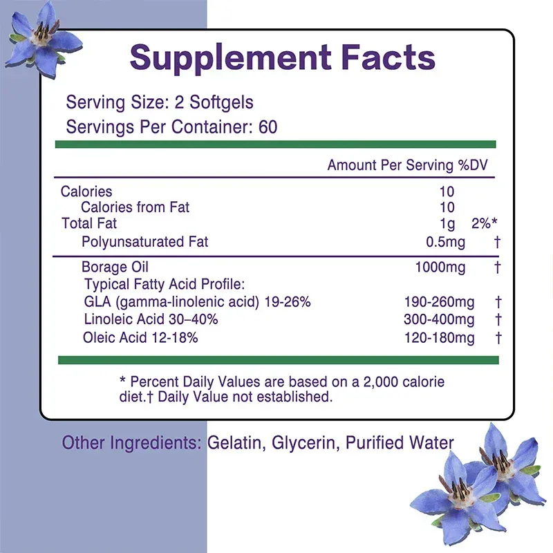 Borage Oil Capsules - Helps Maintain Skin Joint and Bone Health Relieves Cellular Stress and Provides Antioxidant Support