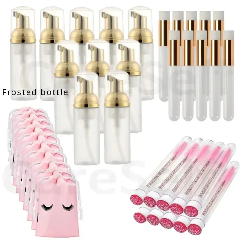 40pcs Empty Lash Shampoo Bottles and Brushes Set Foam Pump Dispenser and Nose Pore Deep Cleaning Brush Eyelash Extension Tube