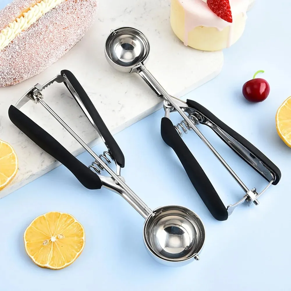 Stainless Steel Ice Cream Scoop For Baking Cookie Scoop Trigger Release Cookie Dough Scoop Anti-Slip Spring-Trip Kitchen Tool