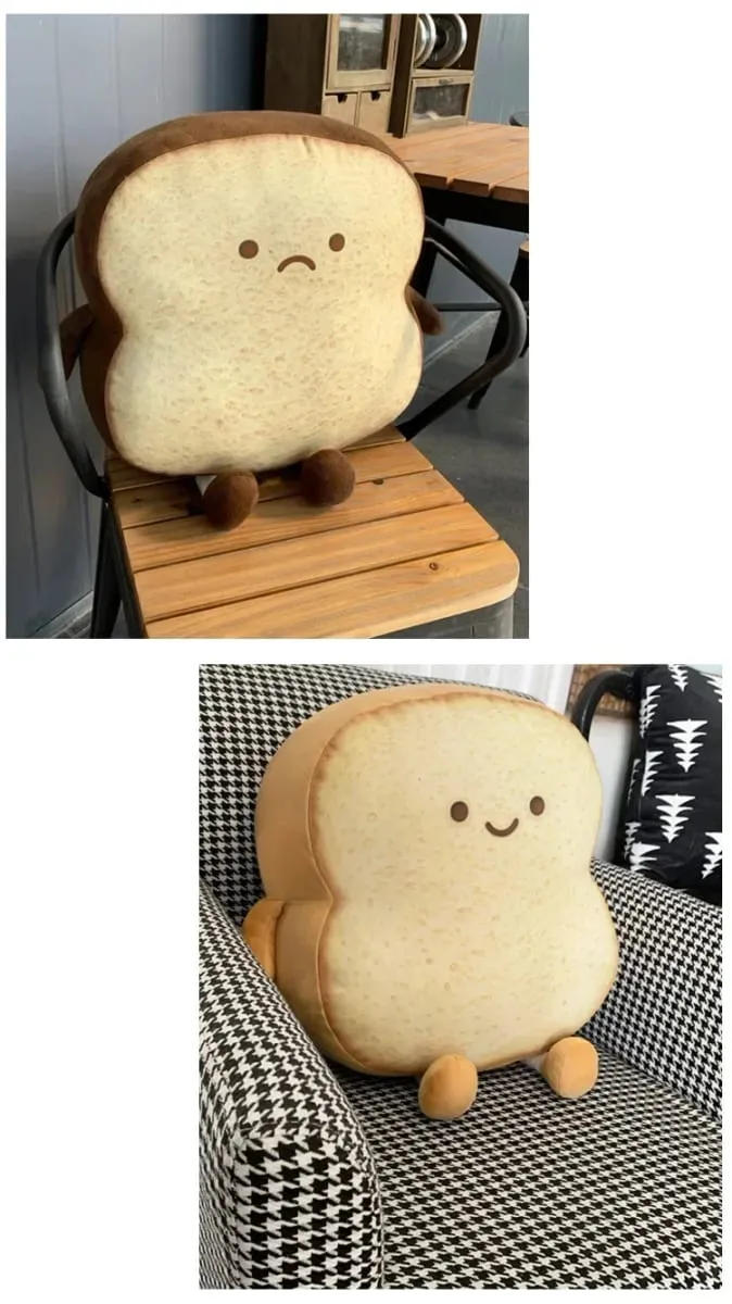 Soft Toast Shaped Stuffed Cushion Emotion Face Design Home Living Room Decoration Kids Daily Rest Practical Birthday Gift Pillow